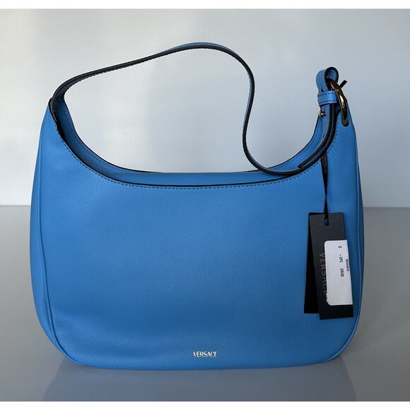 NWT $1875 Versace Medusa Head Calf Leather Blue Medium Hobo Bag 1000699 IT - Picture 6 of 16
